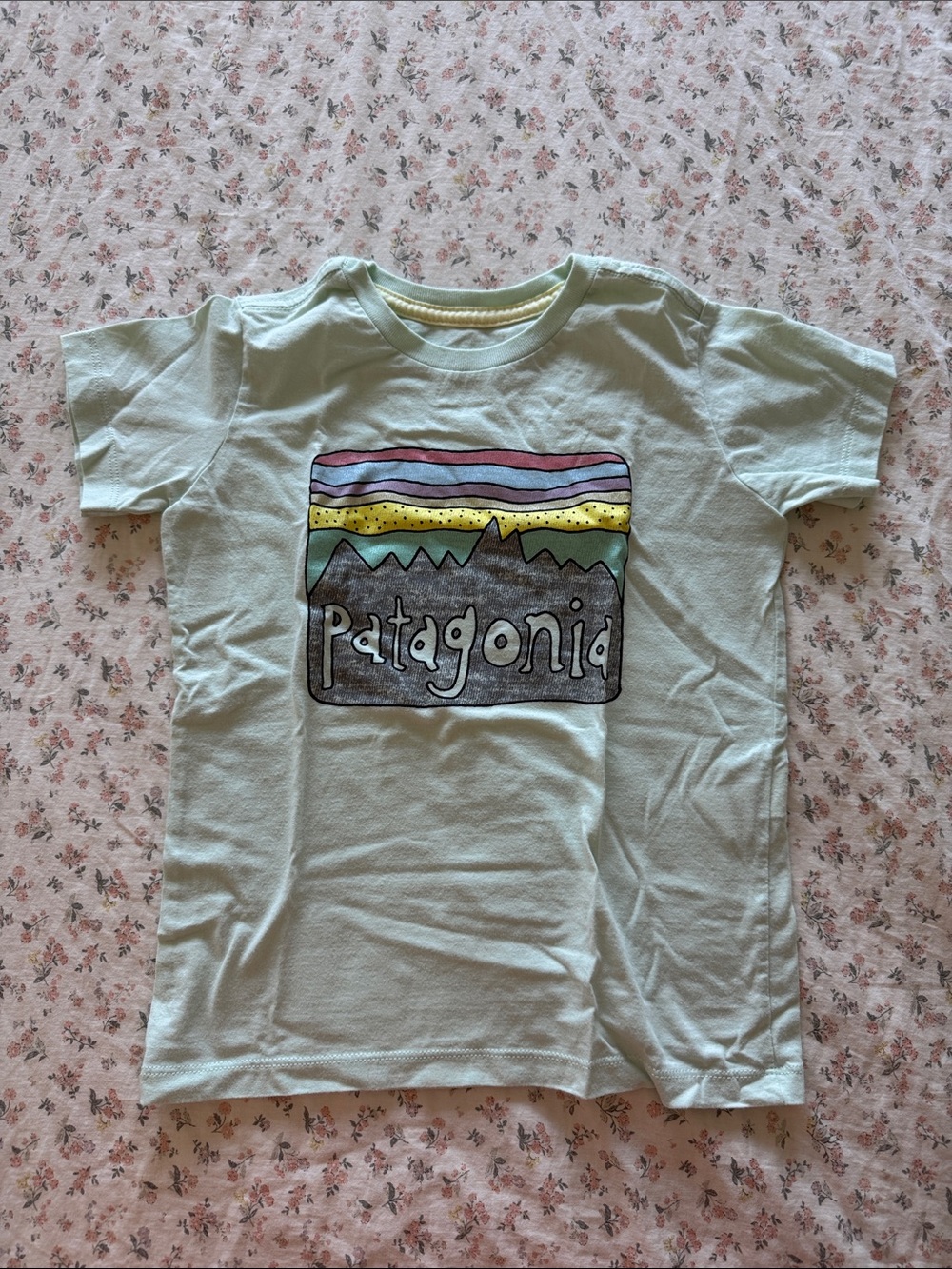 Patagonia Kids Light Mint Graphic Logo Tee with Multicolor Print 5y